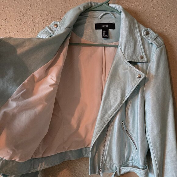 Metallic blue stylish biker jacket - Picture 3 of 4